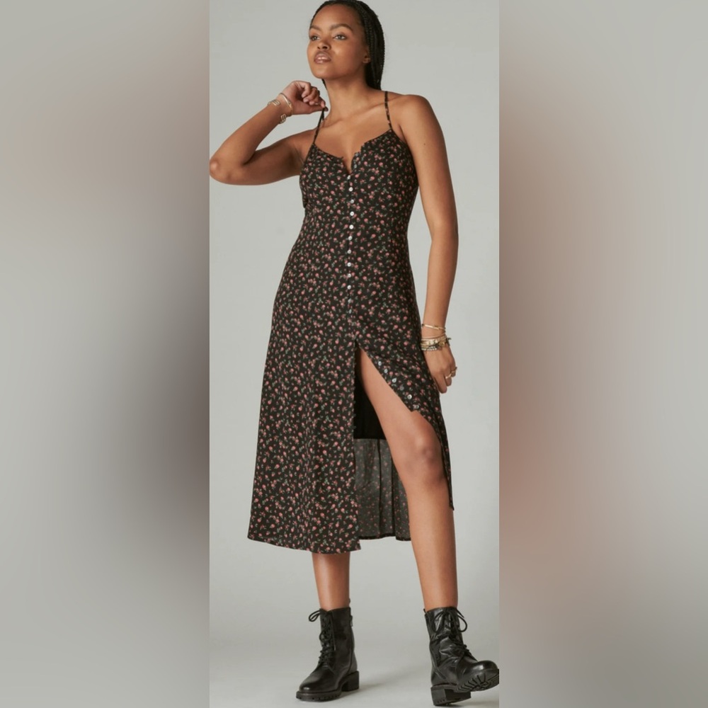 Lucky Brand Black Dress with Red Floral Pattern
